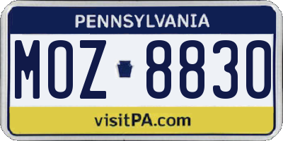 PA license plate MOZ8830