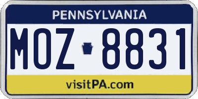 PA license plate MOZ8831