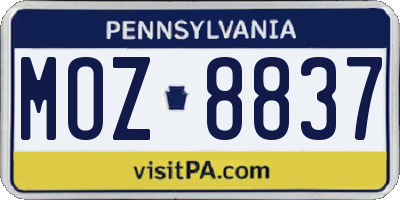 PA license plate MOZ8837
