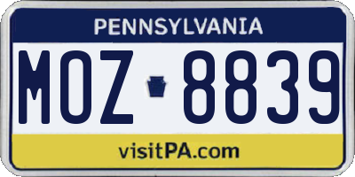 PA license plate MOZ8839
