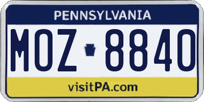 PA license plate MOZ8840