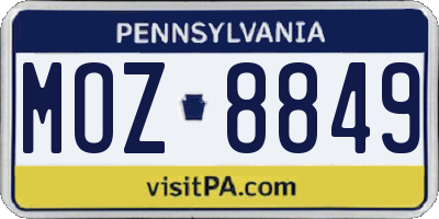 PA license plate MOZ8849