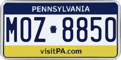 PA license plate MOZ8850