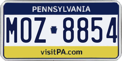 PA license plate MOZ8854