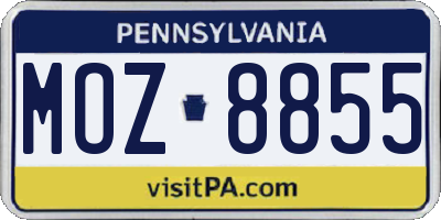 PA license plate MOZ8855