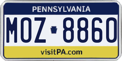 PA license plate MOZ8860