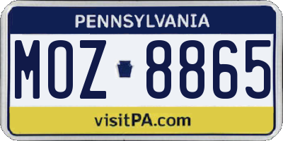 PA license plate MOZ8865