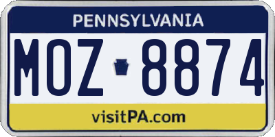 PA license plate MOZ8874
