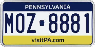 PA license plate MOZ8881