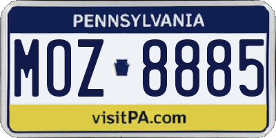 PA license plate MOZ8885