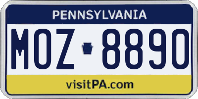 PA license plate MOZ8890