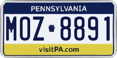 PA license plate MOZ8891