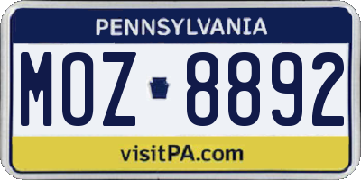 PA license plate MOZ8892