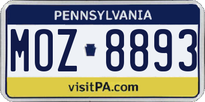 PA license plate MOZ8893
