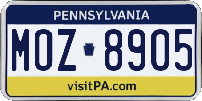 PA license plate MOZ8905