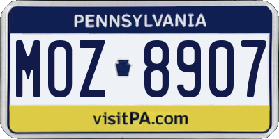 PA license plate MOZ8907
