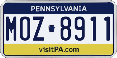 PA license plate MOZ8911