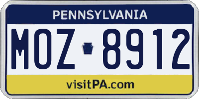 PA license plate MOZ8912