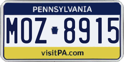 PA license plate MOZ8915