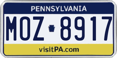PA license plate MOZ8917
