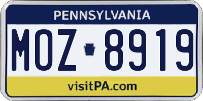 PA license plate MOZ8919