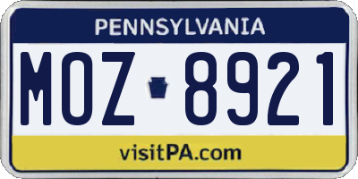 PA license plate MOZ8921