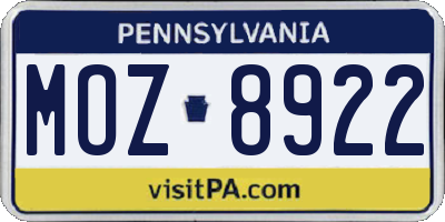 PA license plate MOZ8922