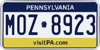 PA license plate MOZ8923