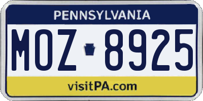 PA license plate MOZ8925