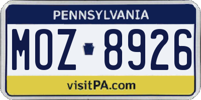 PA license plate MOZ8926