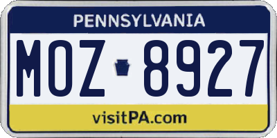 PA license plate MOZ8927