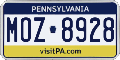 PA license plate MOZ8928