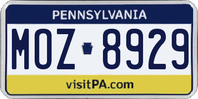 PA license plate MOZ8929