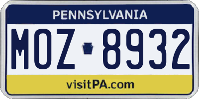 PA license plate MOZ8932