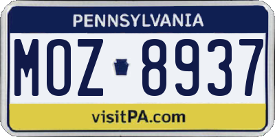 PA license plate MOZ8937