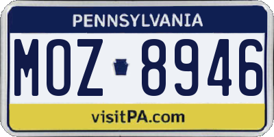 PA license plate MOZ8946