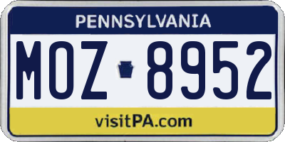 PA license plate MOZ8952