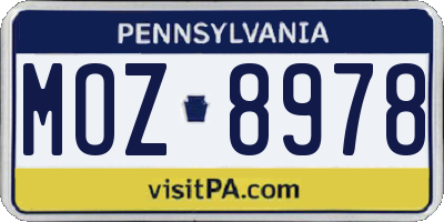 PA license plate MOZ8978