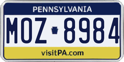 PA license plate MOZ8984