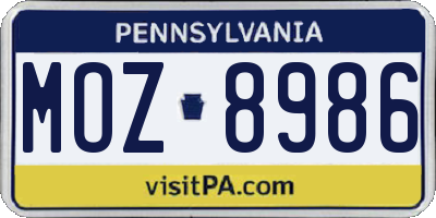 PA license plate MOZ8986