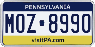PA license plate MOZ8990