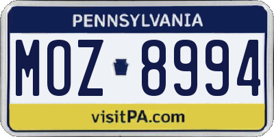 PA license plate MOZ8994