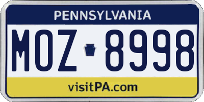PA license plate MOZ8998