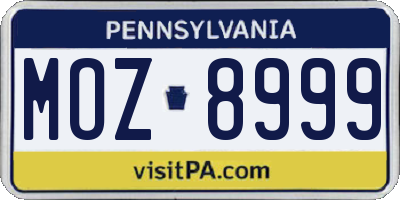 PA license plate MOZ8999
