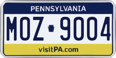 PA license plate MOZ9004