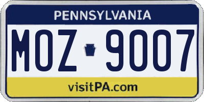 PA license plate MOZ9007