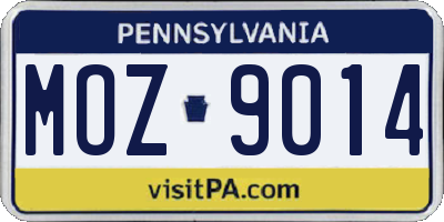 PA license plate MOZ9014