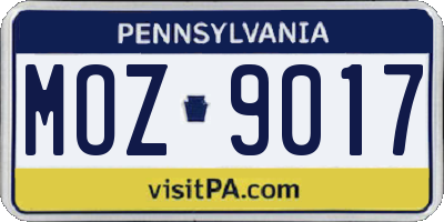 PA license plate MOZ9017