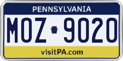 PA license plate MOZ9020