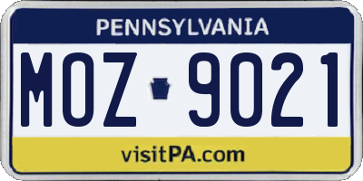 PA license plate MOZ9021